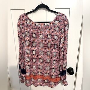 Caffe marrakech long sleeved peasant top boho blouse pink abstract floral L
